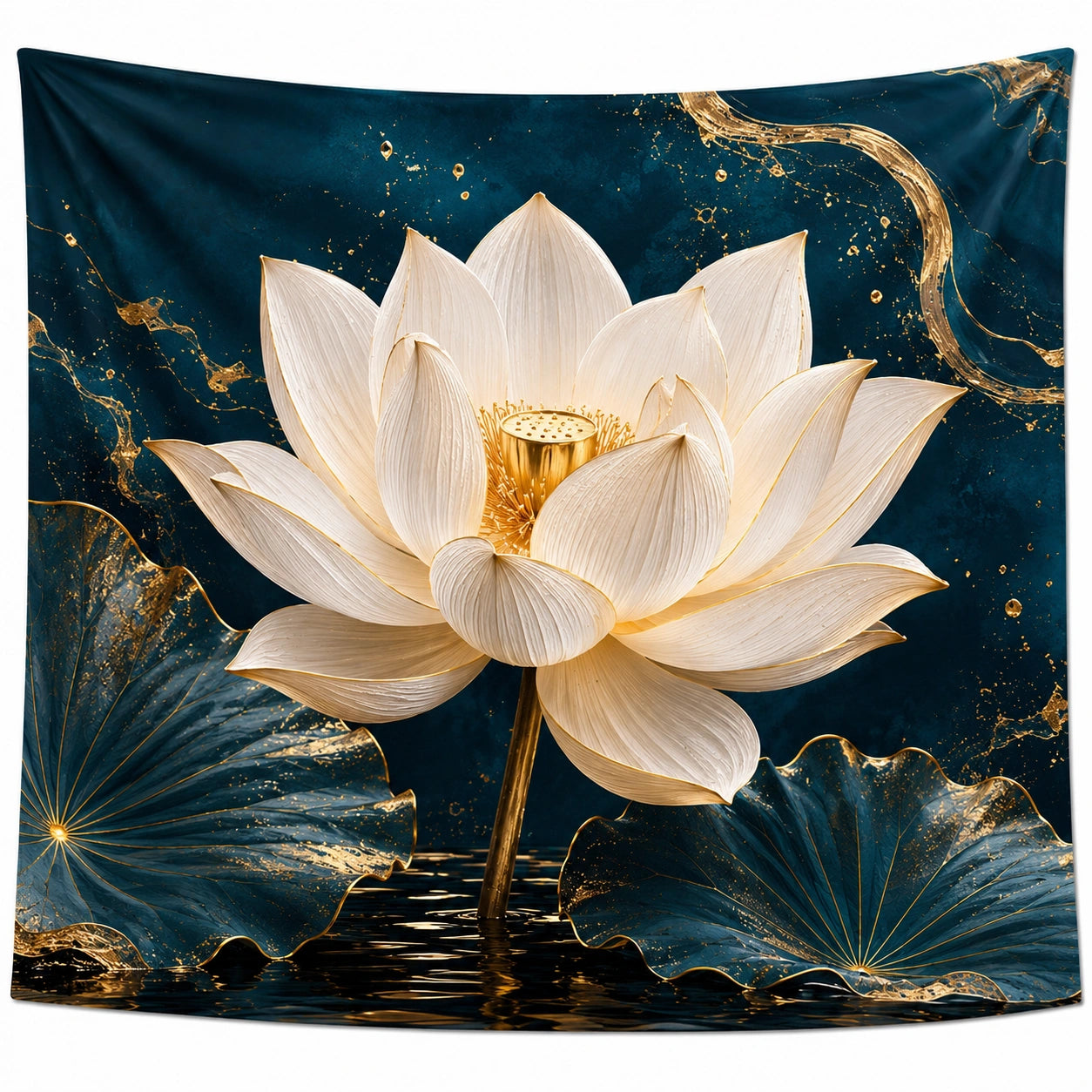 Tenture Murale Lotus Blanc Doré 150x130cm