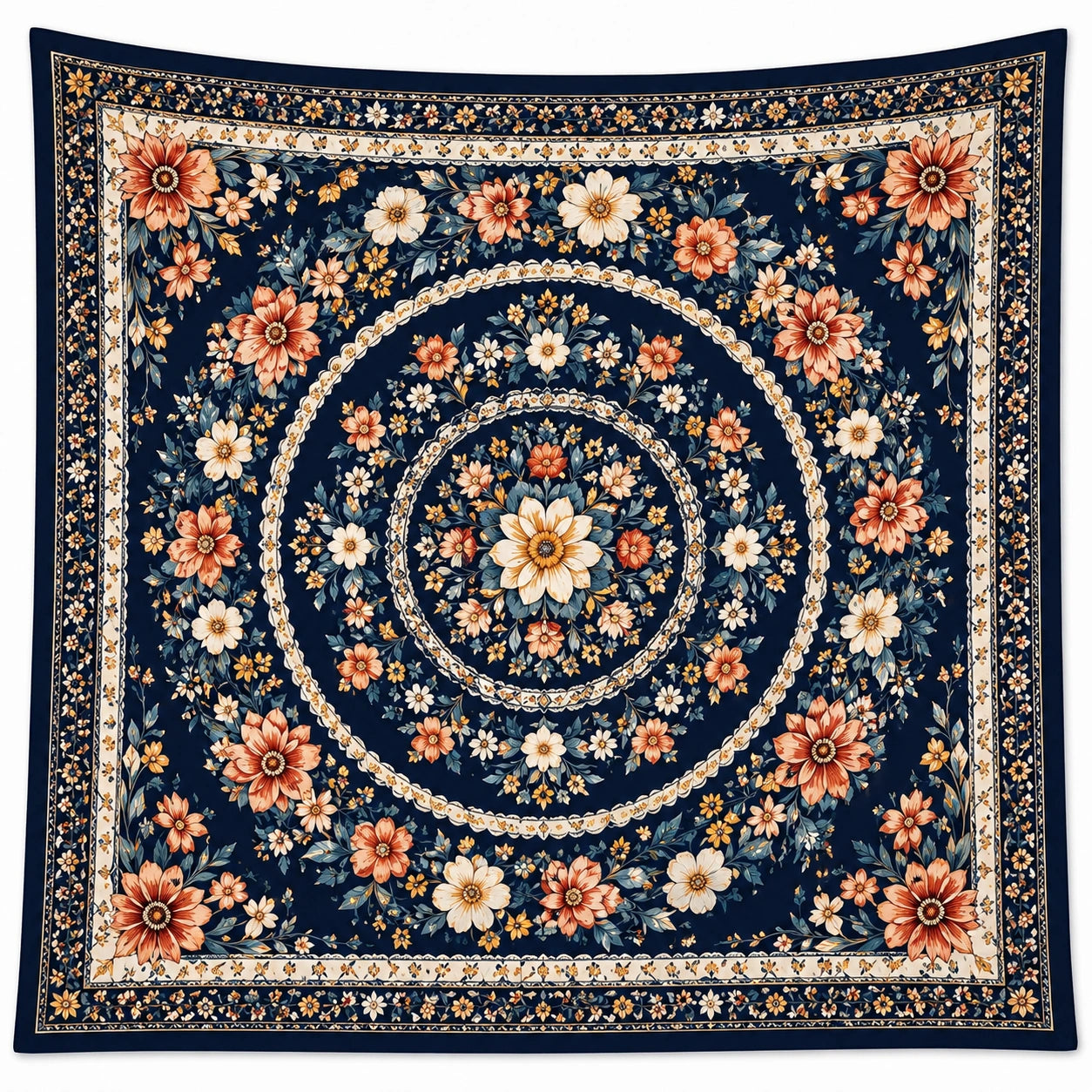 Tenture Murale Bohème à Motifs Floraux 150x150cm