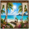 Toile Murale Paysage Tropical avec Plage et Palmiers 150x100 cm