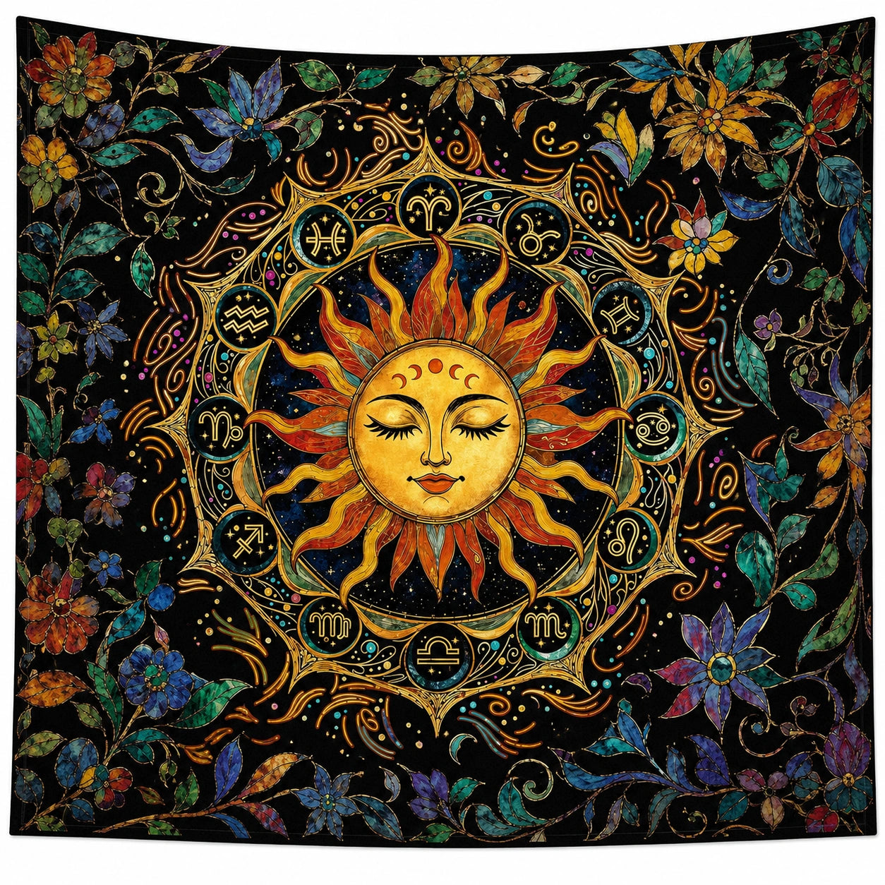 Tenture Murale Astrologique Soleil et Zodiaque 150x130 cm