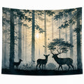 Tenture Murale Forêt avec Cerfs - Bleu Foncé/Noir
