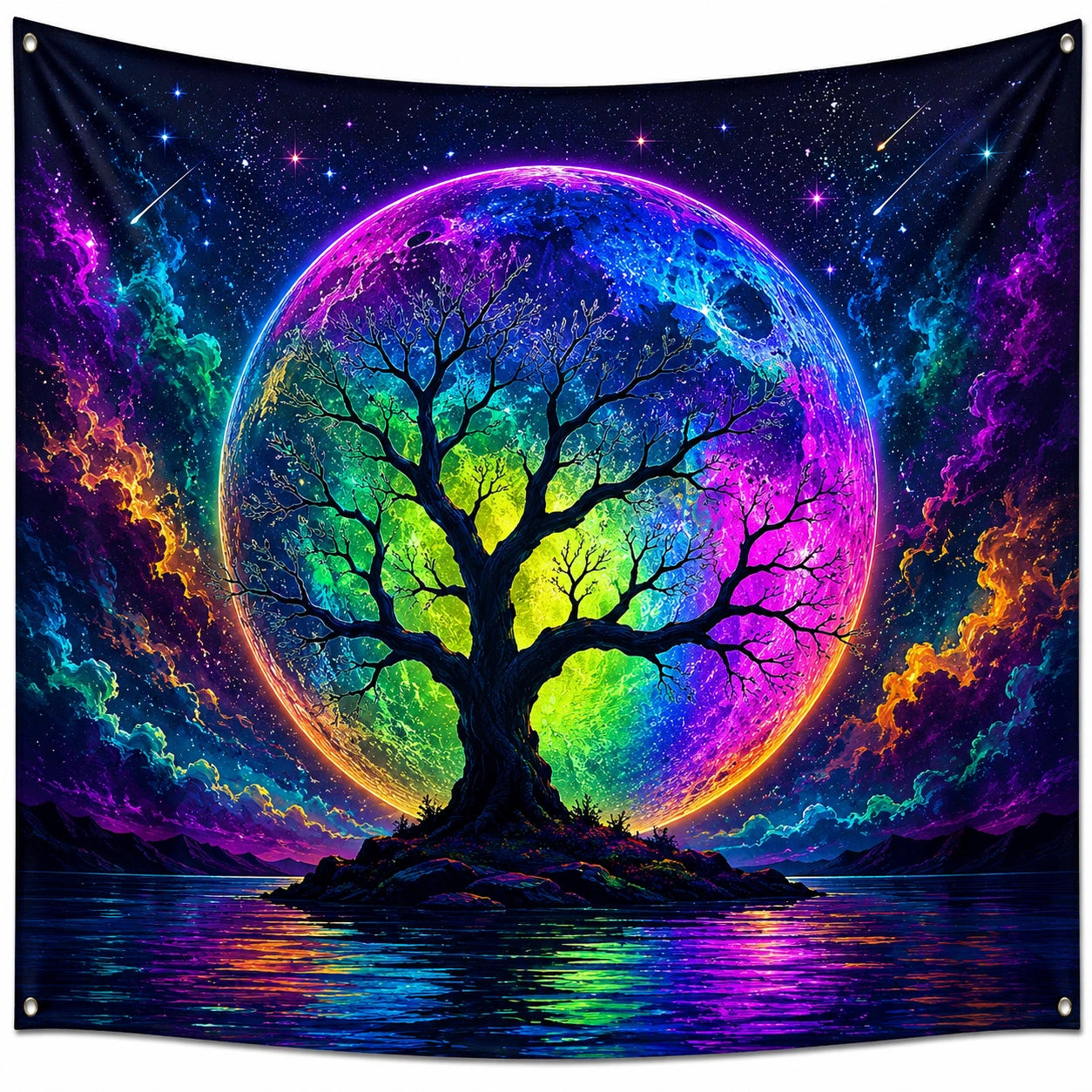 Tenture Murale Arbre de Vie Cosmique Multicolore