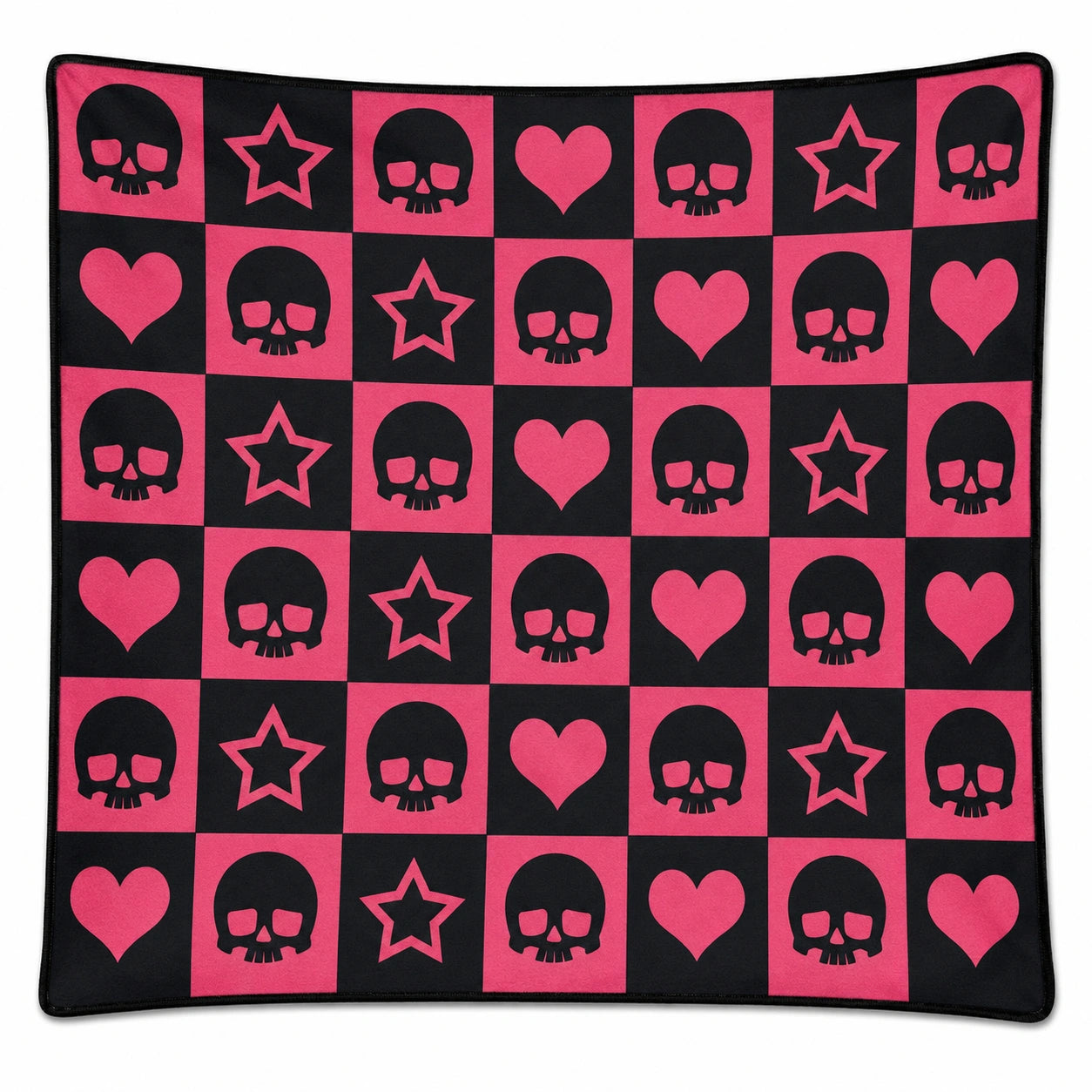 Plaid décoratif motif crâne étoile cœur noir et rose