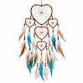 Attrape-rêves cœur plumes marron, blanc et bleu 20x60