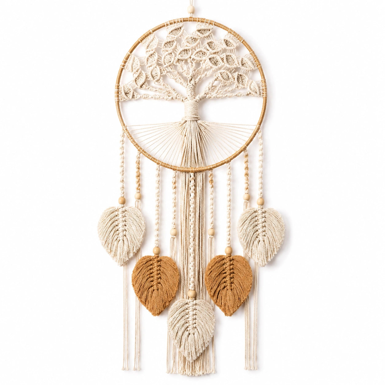 Capteur de rêves macramé arbre de vie beige et marron
