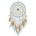Attrape-rêves artisanal avec plumes beige et bleu