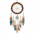 Attrape-rêves avec plumes marron, beige et bleu