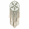 Attrape-rêves mural en macramé bohème vert et beige avec pompons