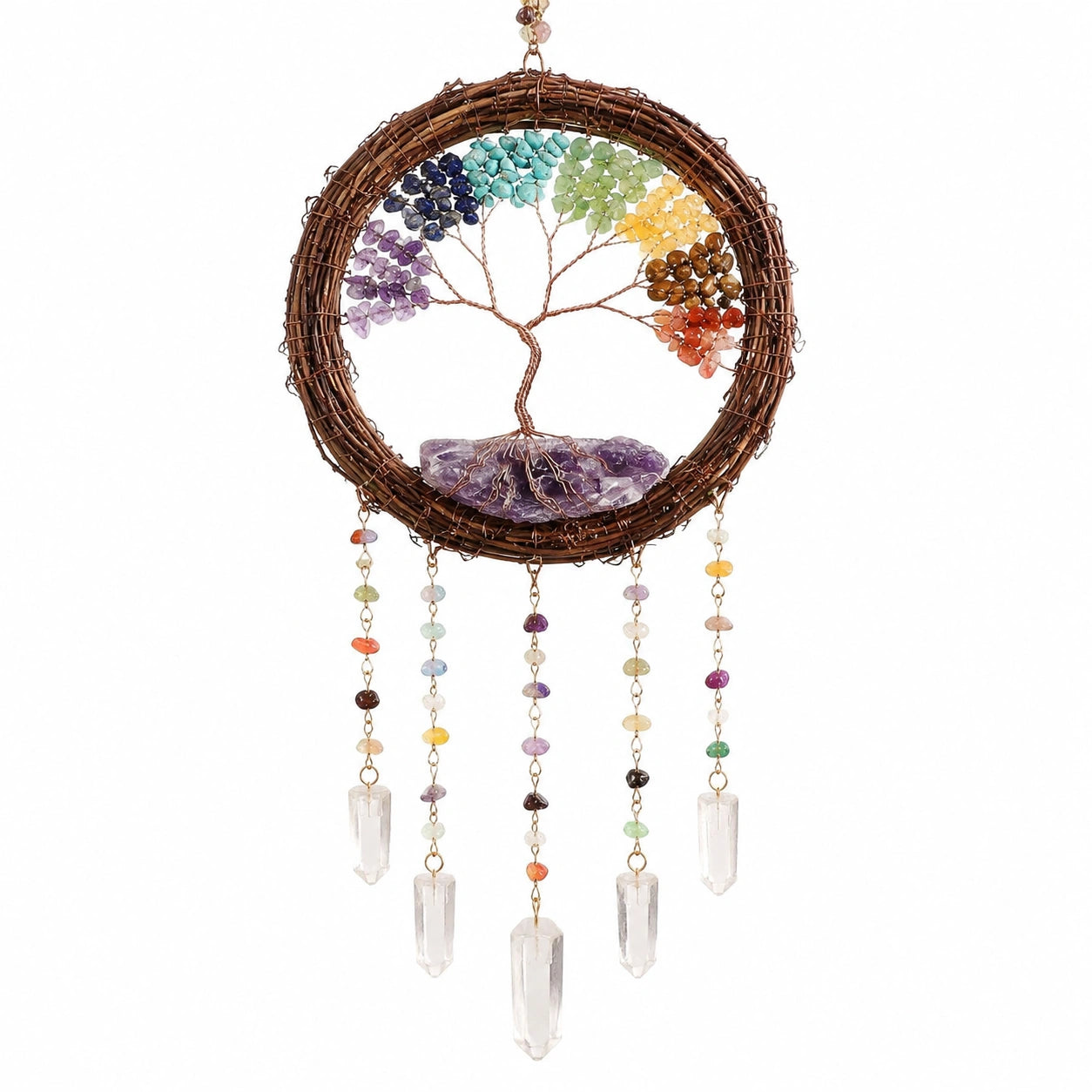 Attrape-rêves Arbre de Vie avec Cristaux et Perles Multicolores