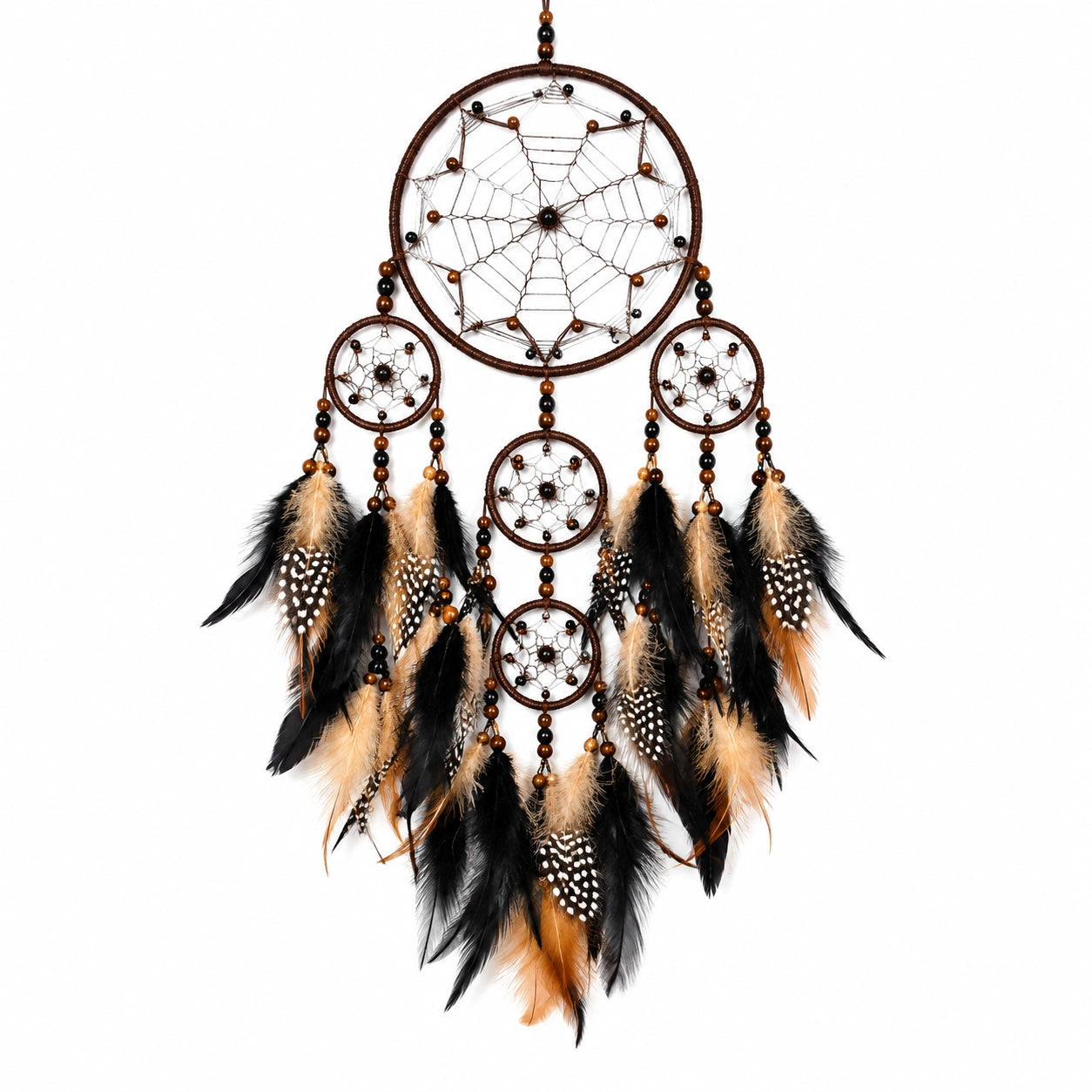 Attrape-Rêves Bohème avec Plumes Décoratives Marron et Noir