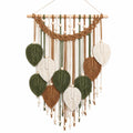 Décoration Murale Bohème Feuilles en Macramé Vert, Beige et Marron