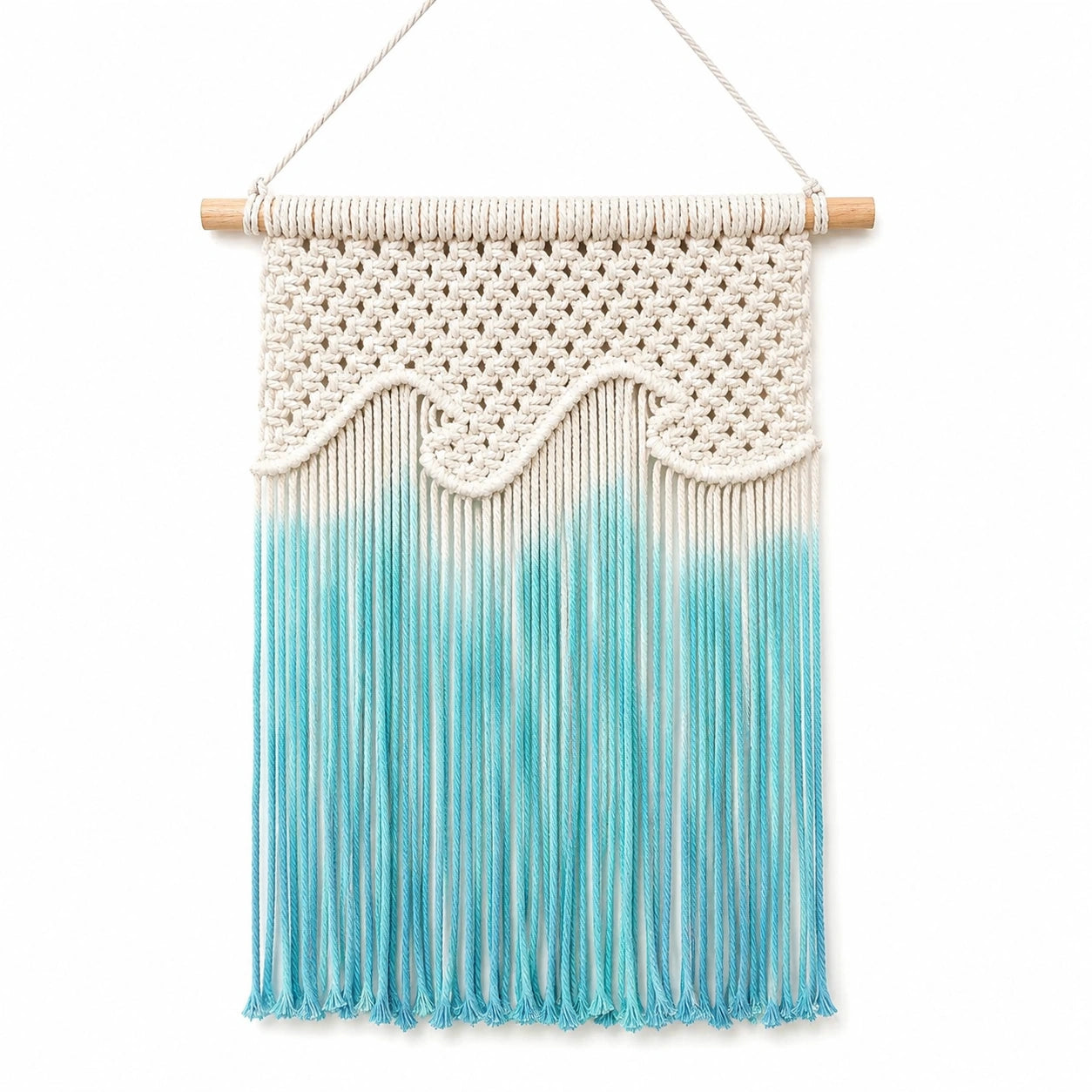 Suspension murale macramé dégradé bleu et beige