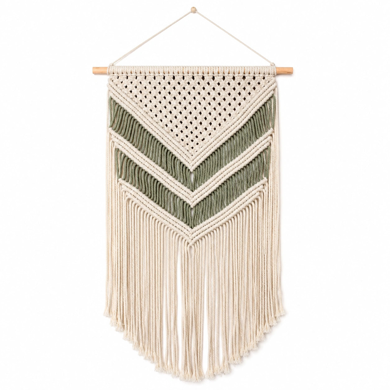Tenture Murale en Macramé Beige et Vert