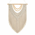 Décoration Murale Bohème en Macramé avec Perles de Bois - Beige