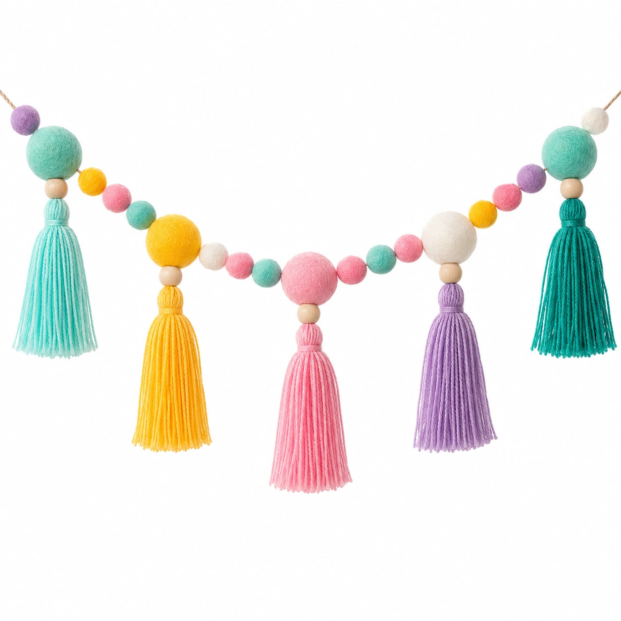 Guirlande décorative bohème avec pompons multicolores - 150 cm