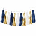 Guirlande de Pompons Bleu, Blanc et Or pour Événements Festifs
