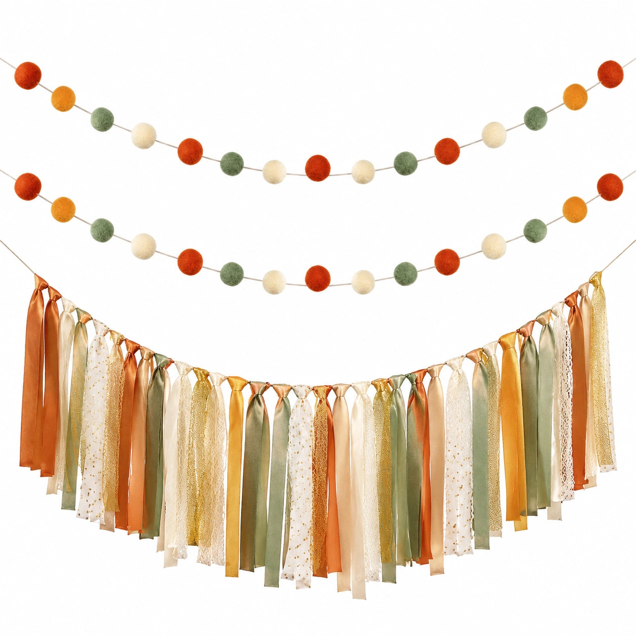 Guirlande Décorative avec Boules en Feutre et Rubans Multicolores 150 cm