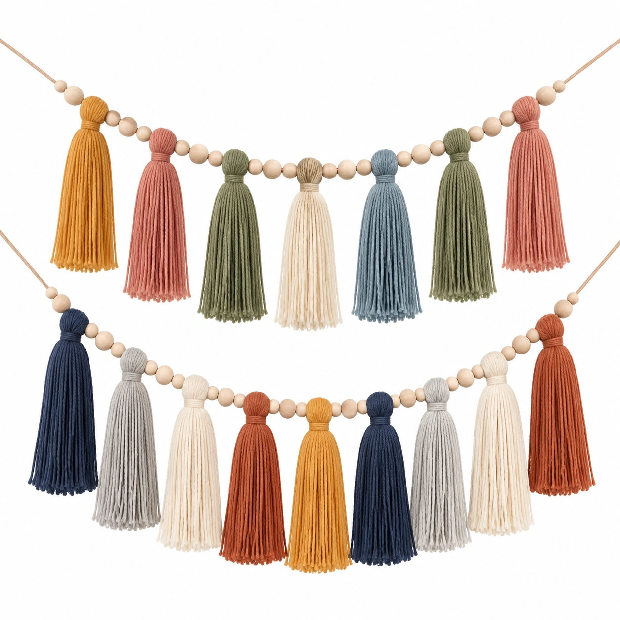 Guirlande de Pompons en Laine et Bois Multicolore pour Décoration Murale