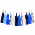 Guirlande de Pompons Festifs Bleu Blanc Argent