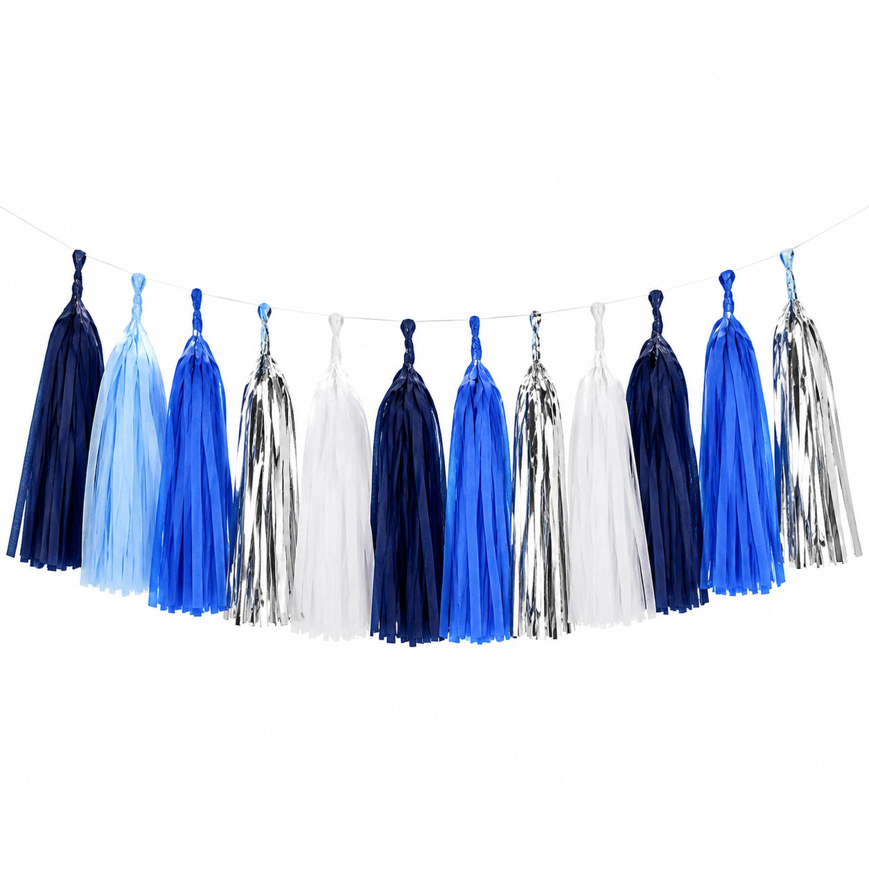 Guirlande de Pompons Festifs Bleu Blanc Argent