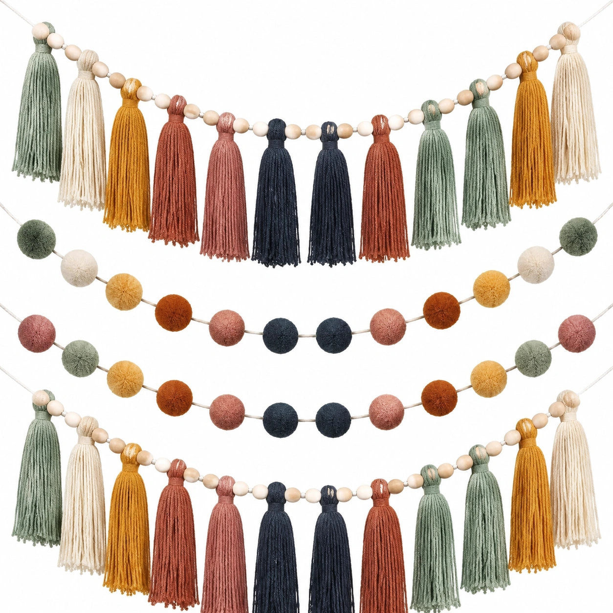 Guirlande Décorative Bohème avec Pompons et Glands Multicolores